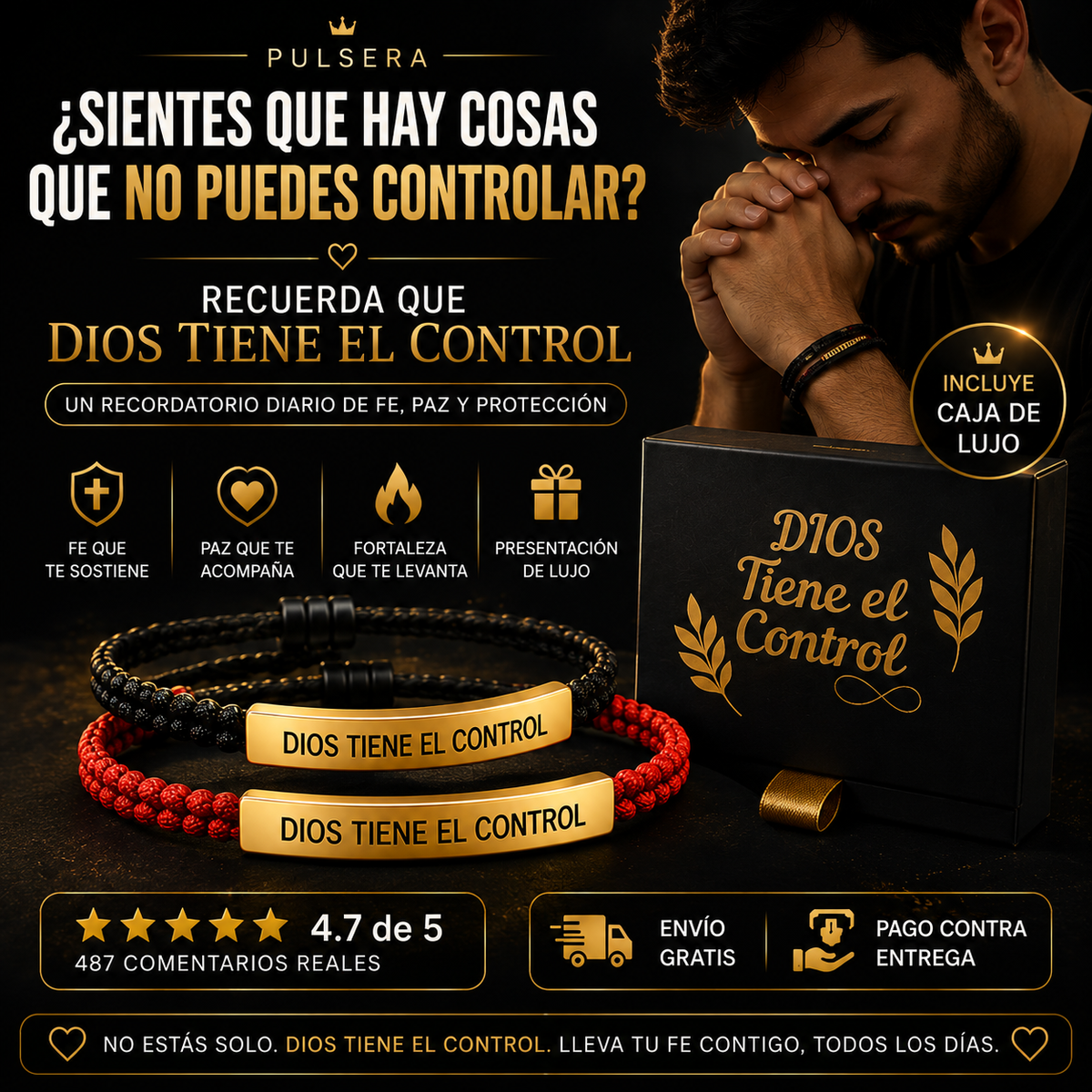 COMBO 2 PULSERAS DIOS + CAJA LUJO